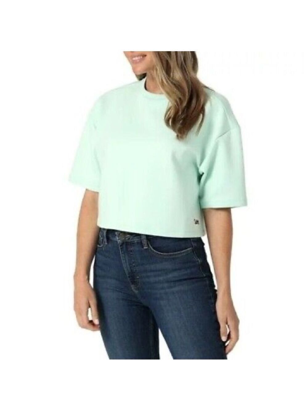 Lee Cropped Tee Sweatshirt Sea Glass Small